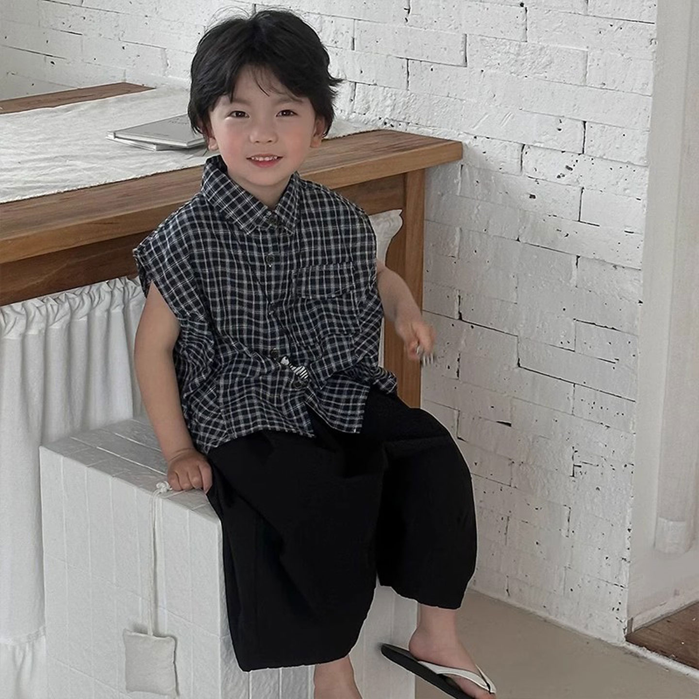 男童夏季套装无袖衬衫灯笼裤两件