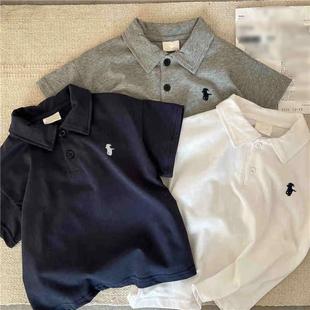 潮 2025夏季 男童Polo衫 短袖 儿童吸汗纯棉上衣宝宝纯色翻领休闲半袖