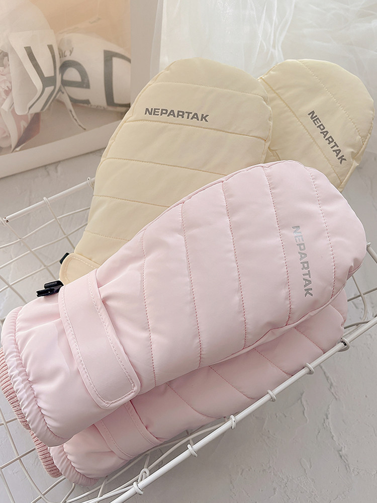 장갑 겨울 여성용 두꺼운 벨벳 가방 장갑 귀여운 방풍 및 방한 전기 자동차 타기 스키 타기 보온 면