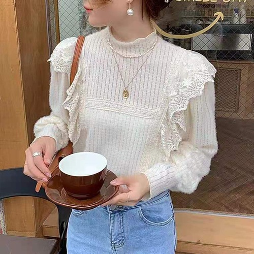 Autumn dress large size women's French lace small shirt scheming design Ganxian long sleeve foreign style top m-4xl200 Jin