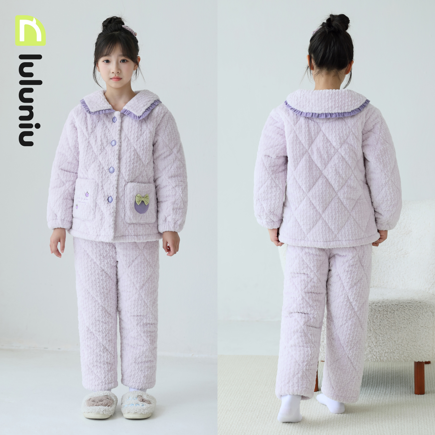 噜噜牛女童家居服冬季法兰绒夹棉