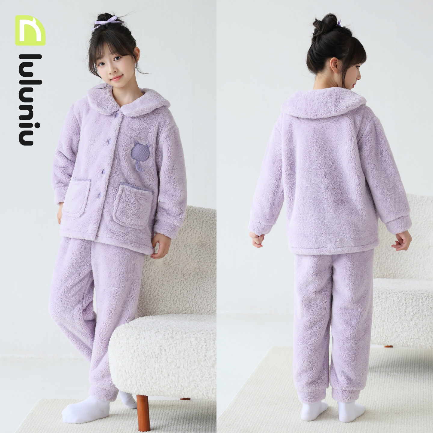 噜噜牛女童睡衣秋冬季加厚珊瑚绒