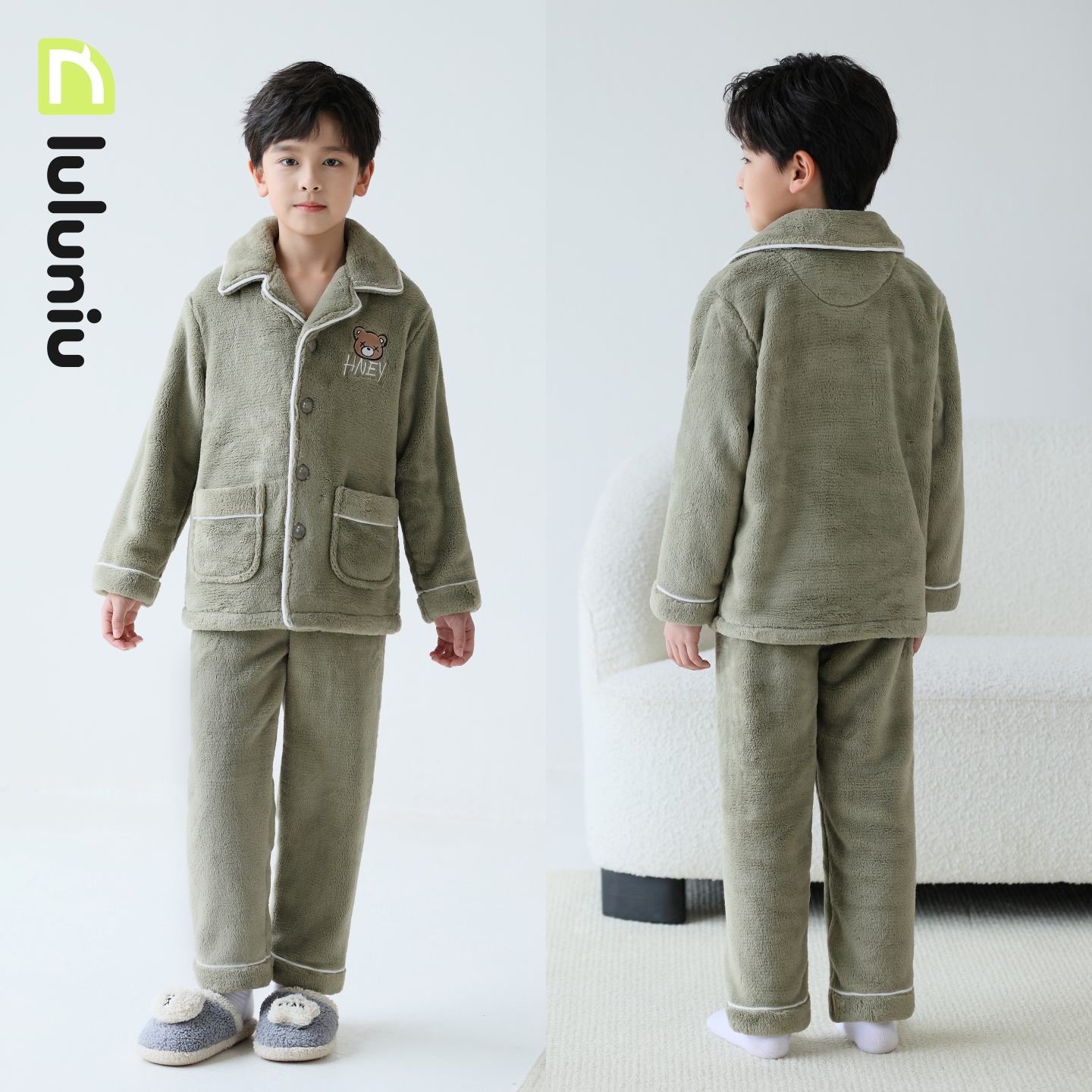 噜噜牛秋冬季男童睡衣珊瑚绒加厚