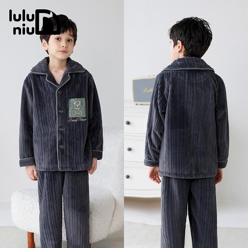 噜噜牛秋冬季法兰绒加厚男童睡衣