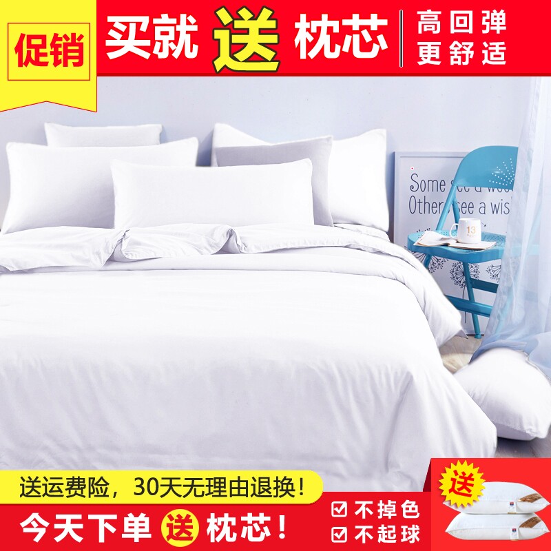 纯白色床上用品四件套送枕芯