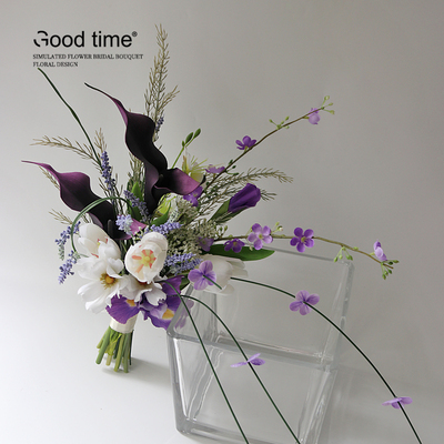 空气感领证手捧花仿真花紫色新娘结婚花束手感鸢尾马蹄莲婚纱摄影