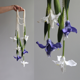 手挽花珍珠绢花垂坠新娘花艺结婚摄影写真鸢尾仿真花家居壁挂