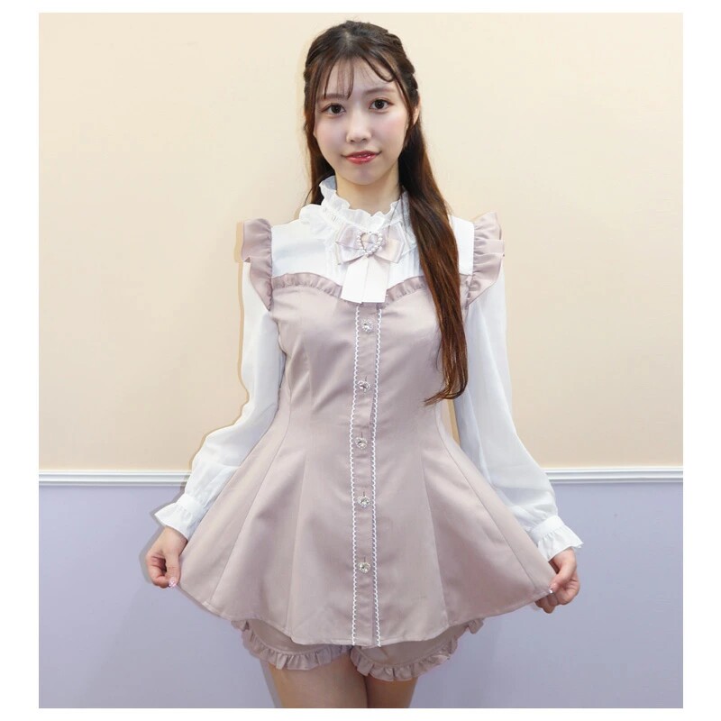 가을 신작 SC 정장 세련된 활 슬림 하이 웨이스트 투피스 세트 짧은 작은 스탠드 칼라 일본 달콤한 공주