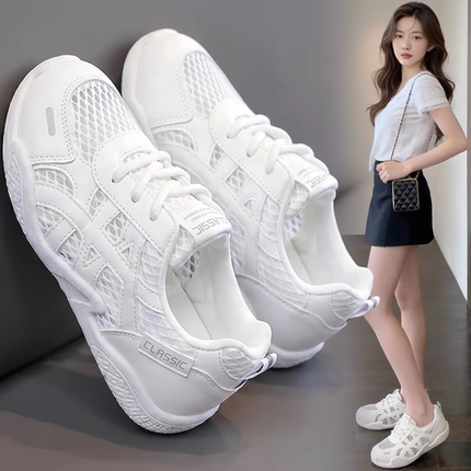 女鞋夏季网面透气小白鞋配裙子运动休闲板鞋轻便软底百搭薄款网鞋