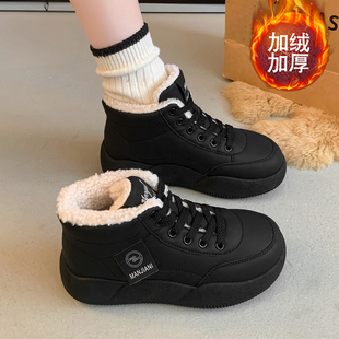 工作鞋黑色女冬季加绒加厚二棉鞋防水防滑厨房鞋运动鞋冬鞋雪地靴
