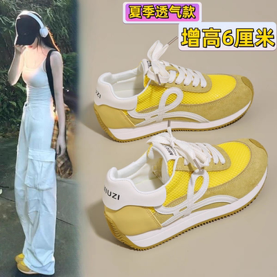 夏季网面透气款内增高德训鞋女2026年爆款超火休闲运动厚底阿甘鞋