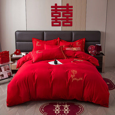 水洗棉磨毛婚庆单件套床单被罩