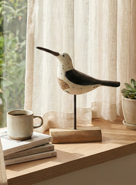 地中海风格木质剥漆长尾鸟摆件创意家居装饰品客厅桌面小鸟工艺品