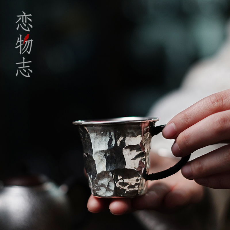 足银999纯手工锤纹茶杯高档复古主人杯品茗杯功夫茶具茶器 浅云