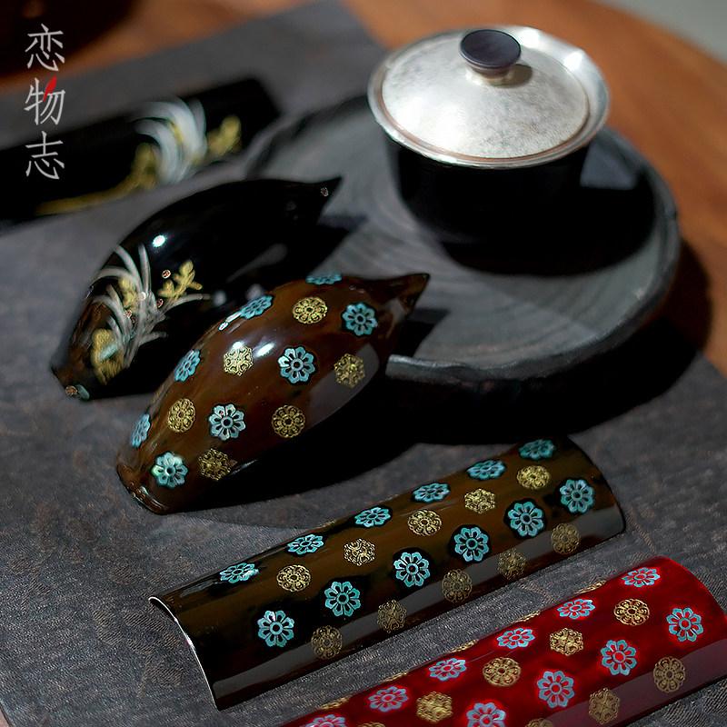 纯手工大漆螺钿宝相花兰花茶则
