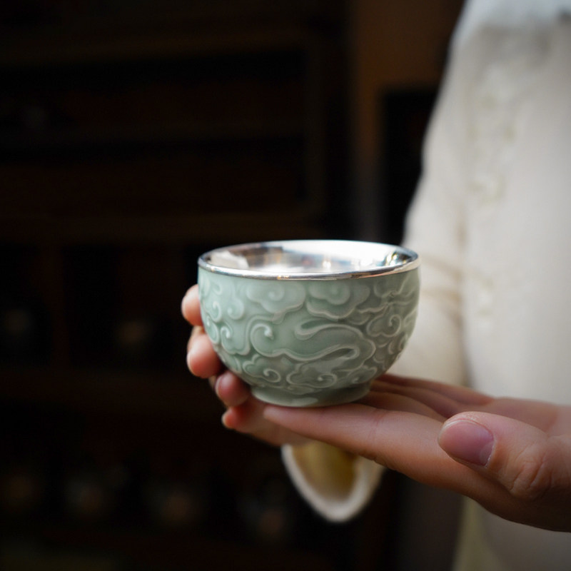 纯银茶杯999纯手工包银杯品茗杯主人杯汝窑青瓷杯家用瓷包银 青云,餐饮具,茶杯,淘宝优惠券,粉丝福利购,淘宝优惠卷