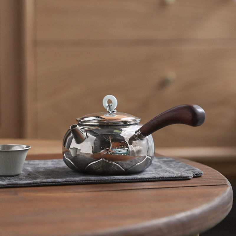 纯银一张打侧把日式家用泡茶壶