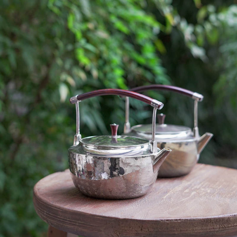 足银999纯手工一张打银壶心经烧水壶煮茶壶提梁壶家用茶器 见蕴