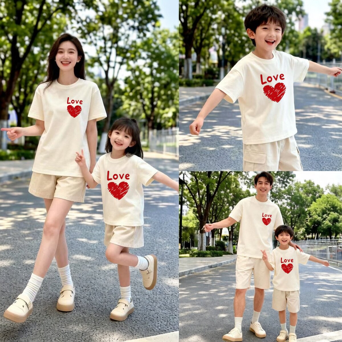 妈妈女儿亲子装夏季爱心字母亲子装T恤男女孩短袖家庭装衣服父女