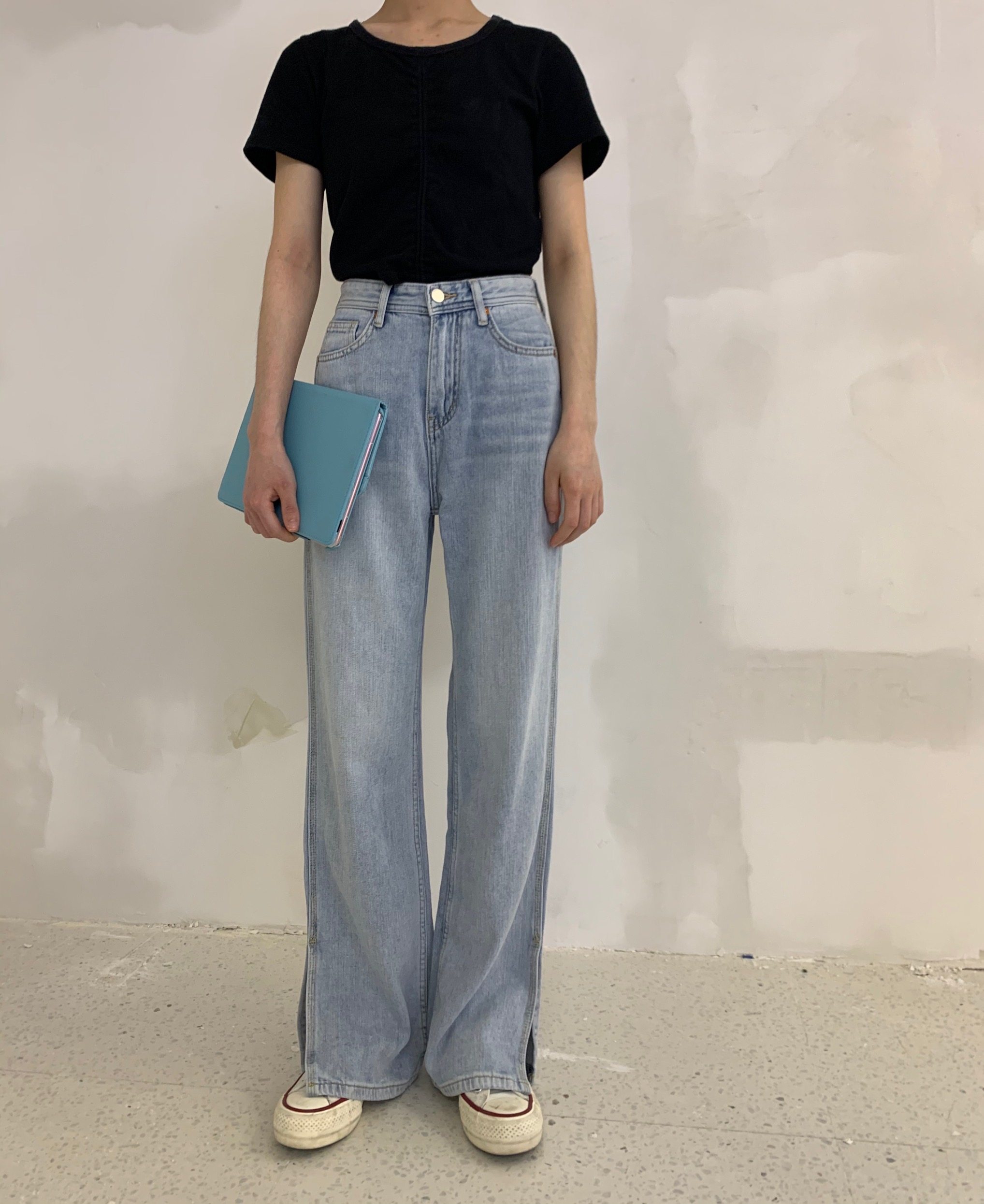 巴布正品2020新款韩版浅色高腰水洗欧货直筒裤牛仔裤拖地裤女裤