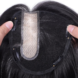 全手织轻薄款补发片瑞士网双递针分缝真发假发女头顶遮白发左右分