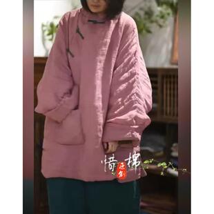 SN253色织亚麻中式 复古偏襟盘扣中长小棉袍