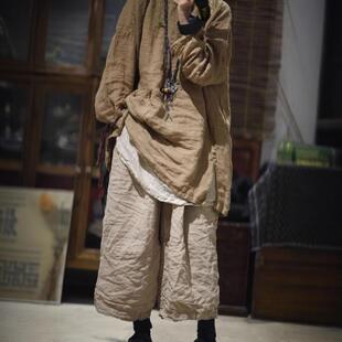 N142亚麻手工缝线套头复古中长袍