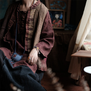 2091 马夹小衫 特惠 水洗做旧亚麻盘扣宽松中式