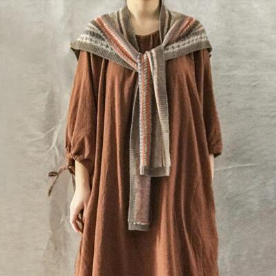 原创复古北欧民族提花针织披肩 文艺混搭百搭田园长围巾 W21276