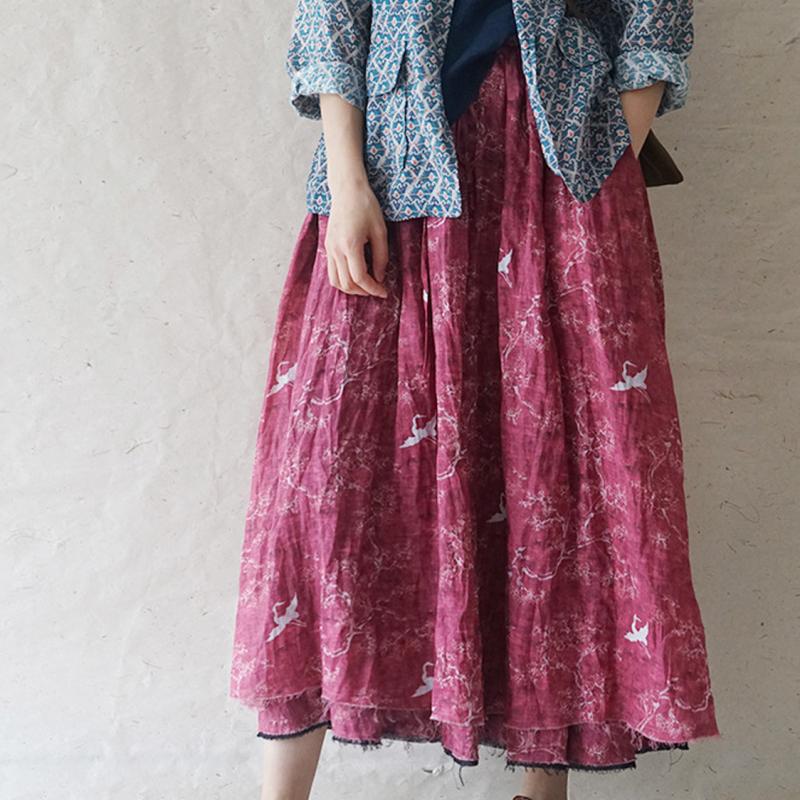 原创复古风苎麻旅行双层大摆裙