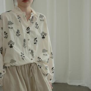 秋季法式刺绣精梳棉衬衫 田园生活文青百搭宽松长袖上衣 W22307