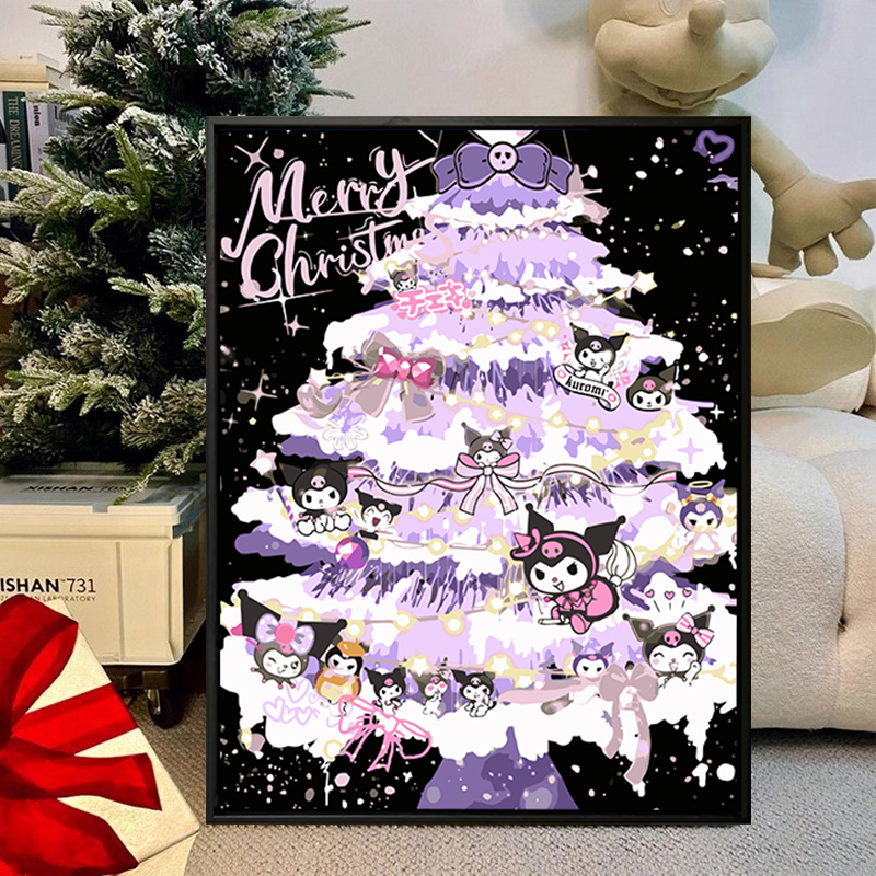 三丽鸥圣诞树diy数字油画填涂色手工绘高级氛围感丙烯油彩装饰画图片