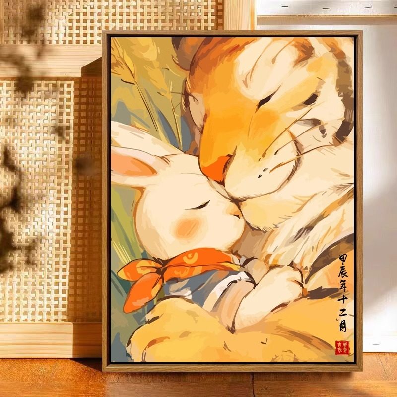 国风十二生肖数字油画diy手工绘填充涂色亲子抱抱丙烯油彩装饰画,家居饰品,DIY/数字油画,淘宝优惠券,粉丝福利购,淘宝优惠卷