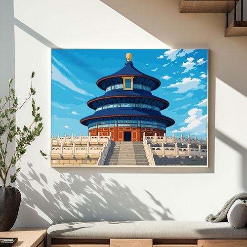 中国风光数字油画diy填涂色手工绘山川河流美景治愈系建筑装饰画