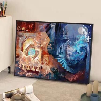 我在惊悚游戏里封神diy数字油画填涂色手工绘奇幻风景油彩装饰画