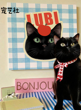 原创可爱宠物定制油画猫咪狗狗动物漫画挂画装饰画手工画像礼物