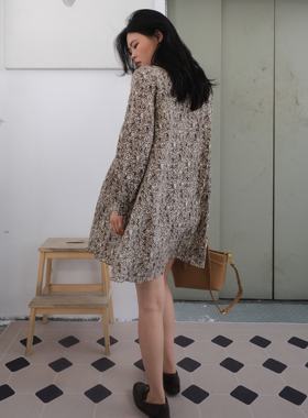 YELLOWQUEEN秋季港风日系 碎花印花复古长袖连衣裙 宽松大裙摆