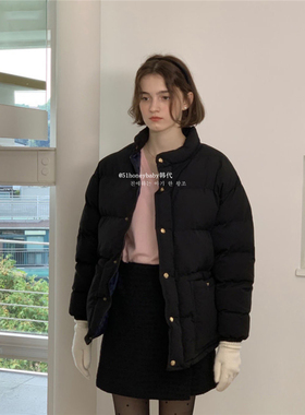 韩代潮牌modest mood黑色面包羽绒棉服保暖立领外套休闲宽松女冬