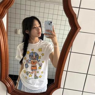 韩代潮牌soulpusssycat星星女孩minji林小宅金玟池宽松短袖T恤女
