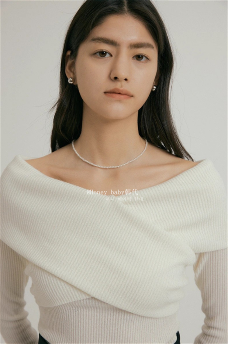 直邮露肩紧身甜美打底上衣