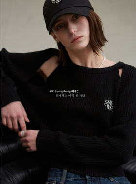 韩代潮牌Nick Nicole镂空毛衣徐梦洁同款黑色套头针织衫ins潮