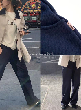 韩代潮牌haag松紧腰系带抽绳休闲宽松 显瘦百搭灰色直筒裤阔腿裤