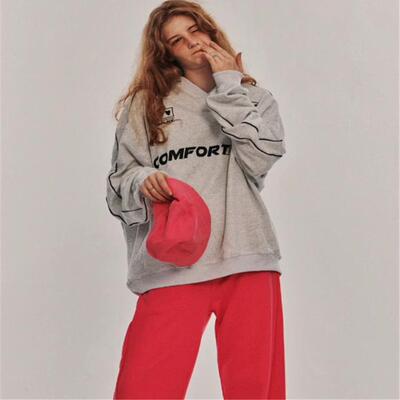 韩代潮牌someplace宋智雅同款插肩袖刺绣v领字母长袖卫衣男女上衣