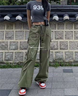 正品系带裤腰宽松阔腿可调节裤脚