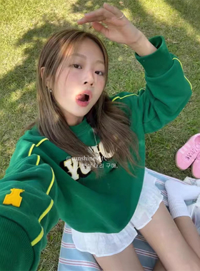 韩代潮牌asif calie柳智敏JENNIE金智妮同款字母圆领宽松长袖上衣