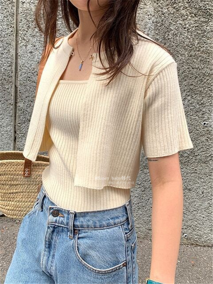 直邮正品绿色吊带开衫耐看两件套