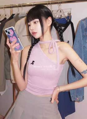 韩代潮牌 Rest And Recreation系带斜领短款针织性感无袖 背心女