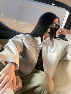 韩代潮牌nieeh虞书欣同款复古男女简约字母刺绣薄棉 翻领夹克外套