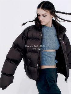 韩代潮牌rest and recreation男女款简约立领短款鸭绒 面包羽绒服