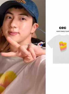 韩代潮牌chancechance cec渐色心形爱心印花金硕珍情侣装 短袖t恤